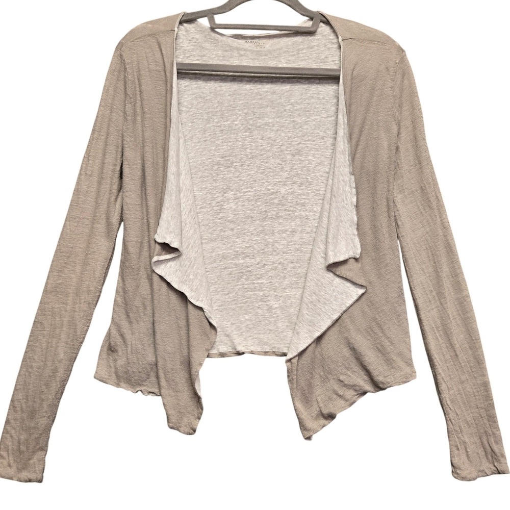 Majestic Filatures Cardigan Womens S Taupe 100% Linen Open Front Drape Wrap